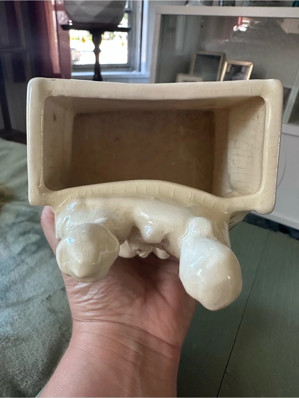 Vintage Ceramic Victorian-Couple Planter with Gold Accents